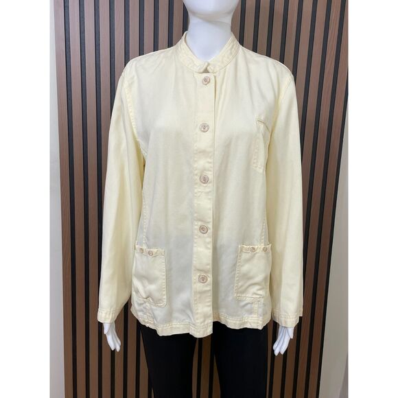 J. Jill Women's M Yellow Top Lyocell Blouse Vented Peter Pan Collar Front Button - Picture 1 of 8